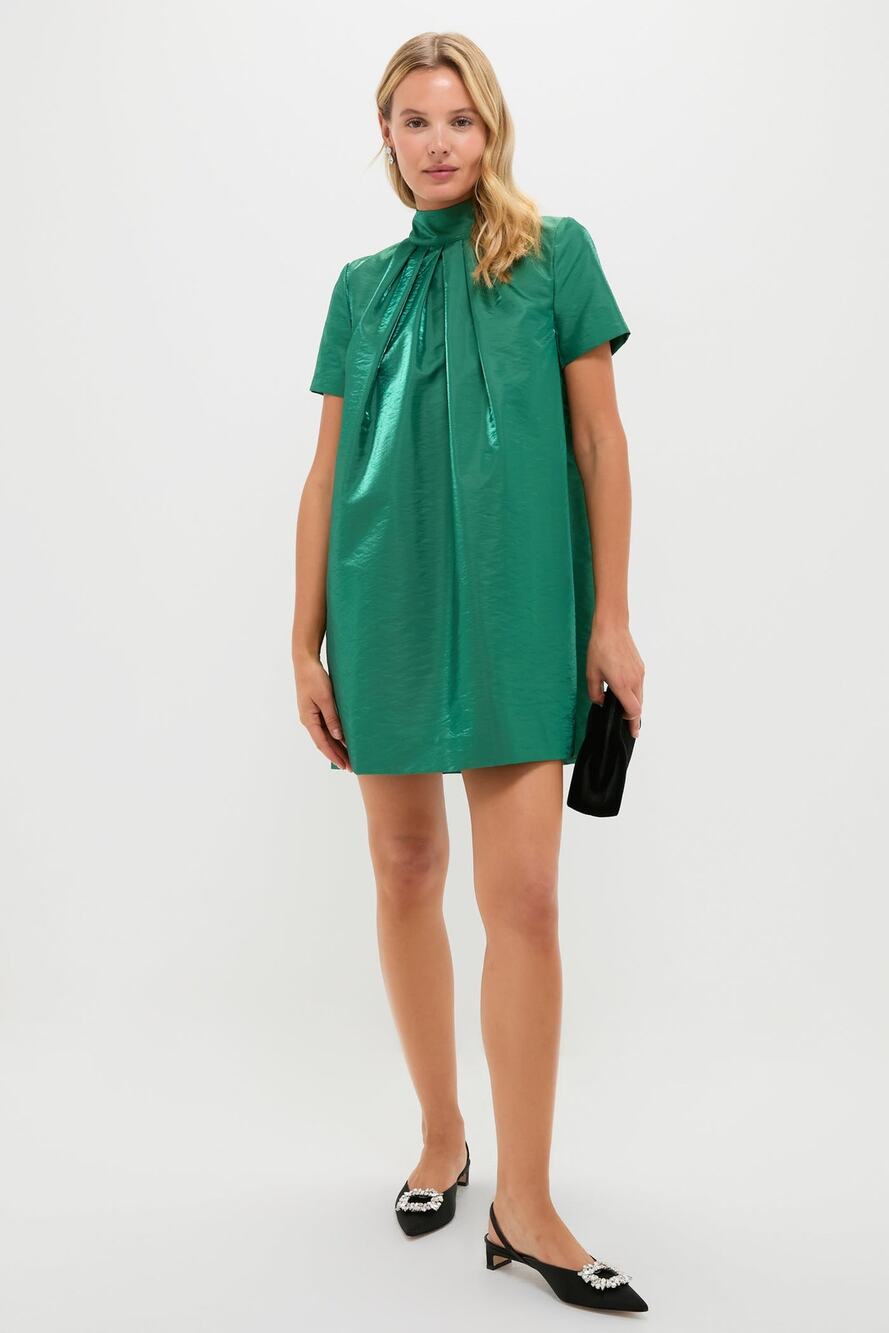 HYACINTH HOUSE Green Taffeta Embellished Ashton Bow Dress Size XS NWT